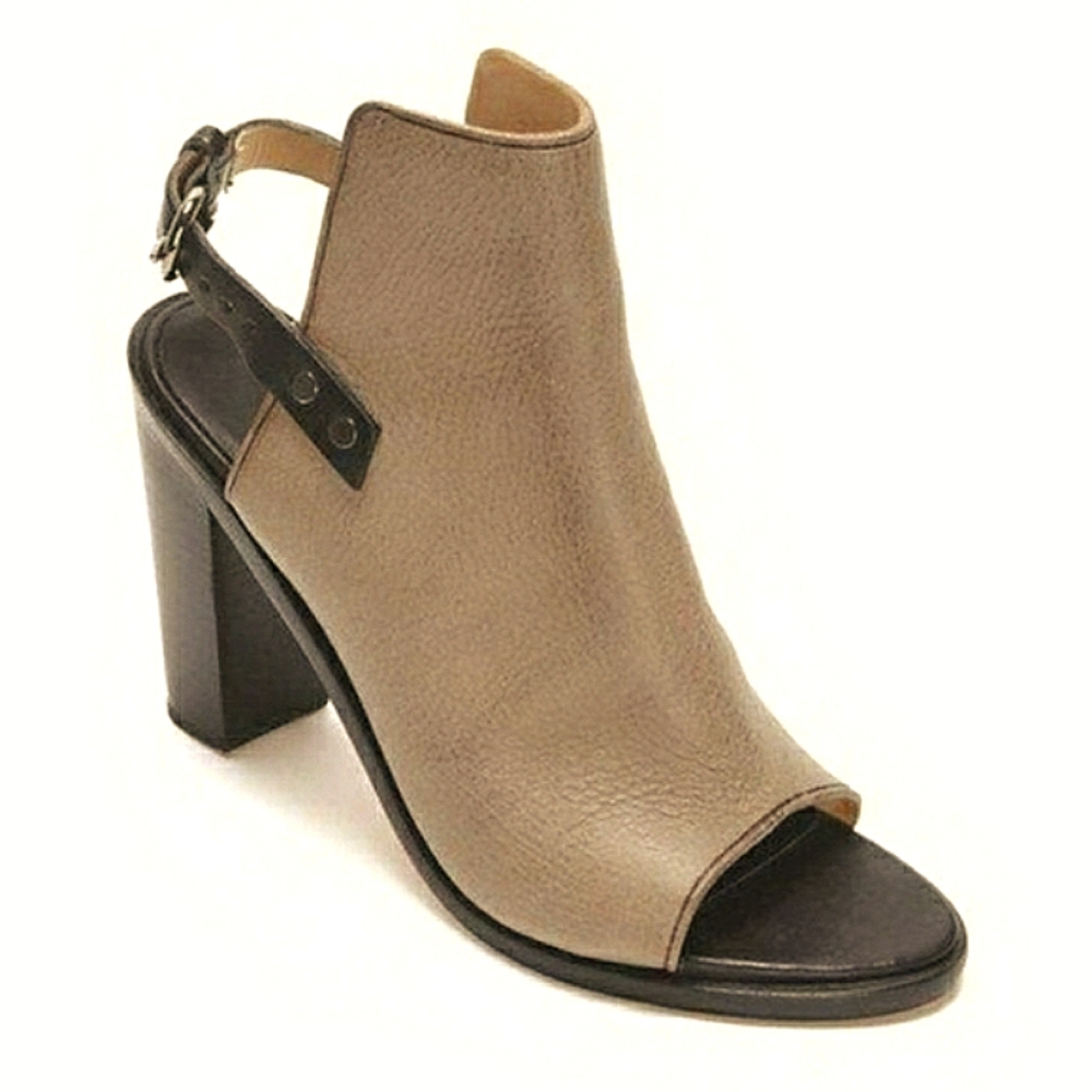 Rag & Bone Wyatt Peep-Toe Genuine Leather Slingback Sandals Taupe/Black 39.5 EU